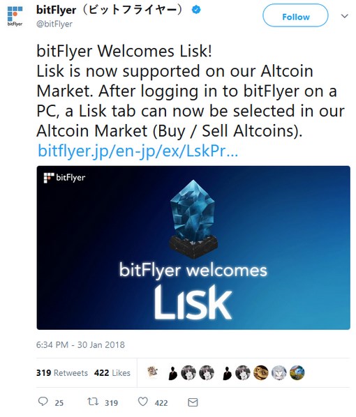 Le cours du Lisk augmente de 65% après son arrivée sur Bitflyer