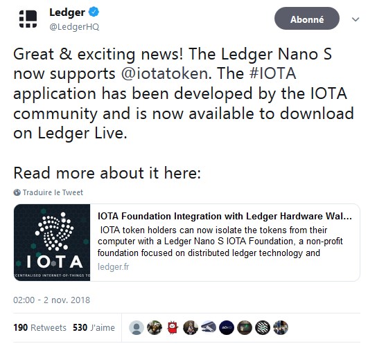 La crypto-monnaie IOTA désormais compatible avec le Ledger Nano S