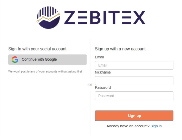ZeBitex - Inscription