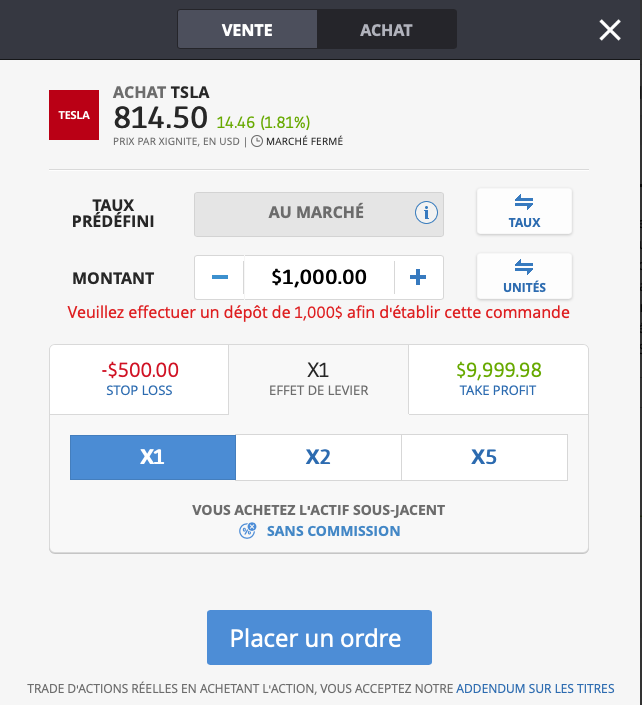 Acheter Tesla avec eToro