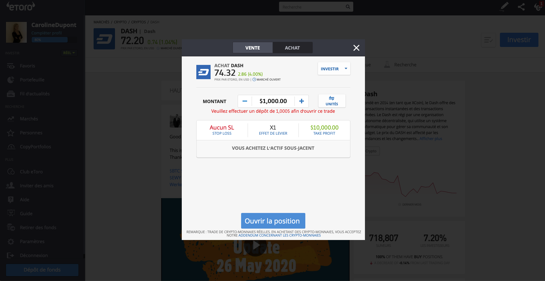 Investir Dash eToro