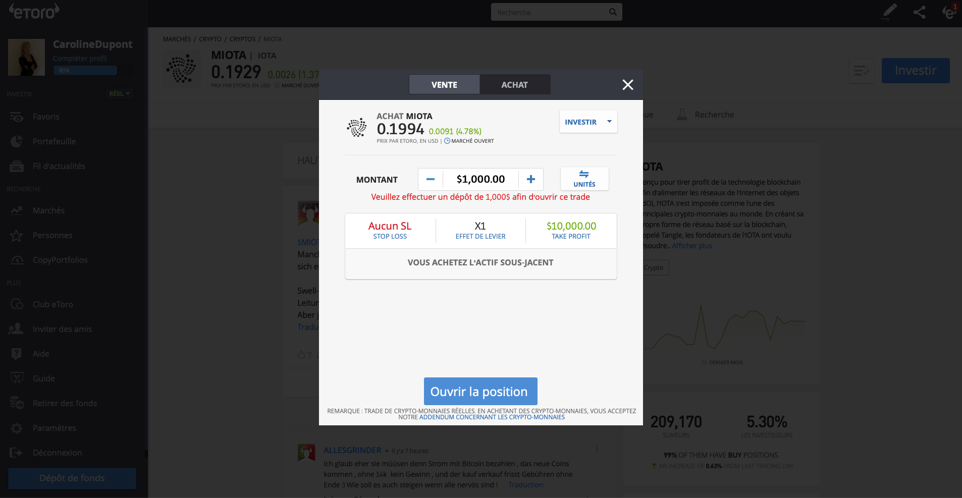 Investir IOTA eToro
