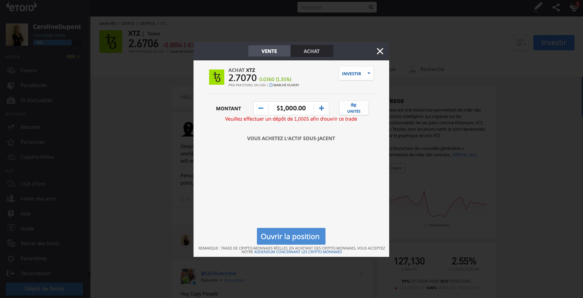 Investir Tezos eToro