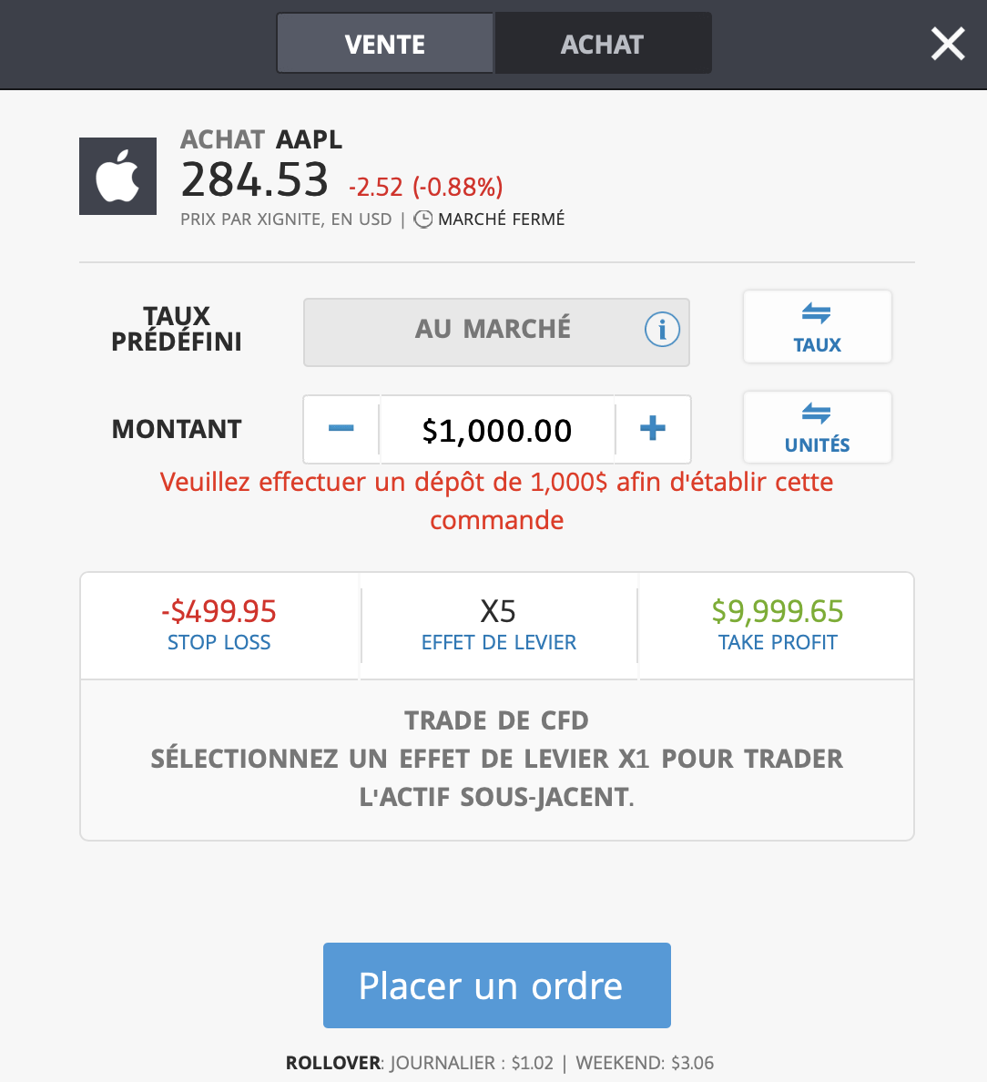Ouvrir une position trading