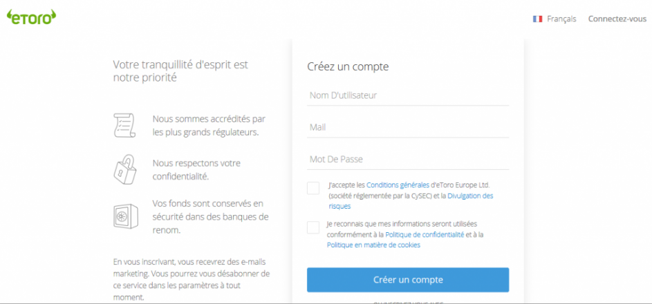 Étape 1 : S’inscrire sur eToro