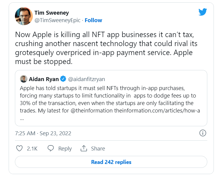 Apple : des frais de commission de 30 % pour les ventes NFT