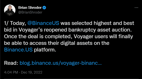Binance.US ne rachète pas Voyager Digital pour 1,02 milliard, mais pour 20 millions $