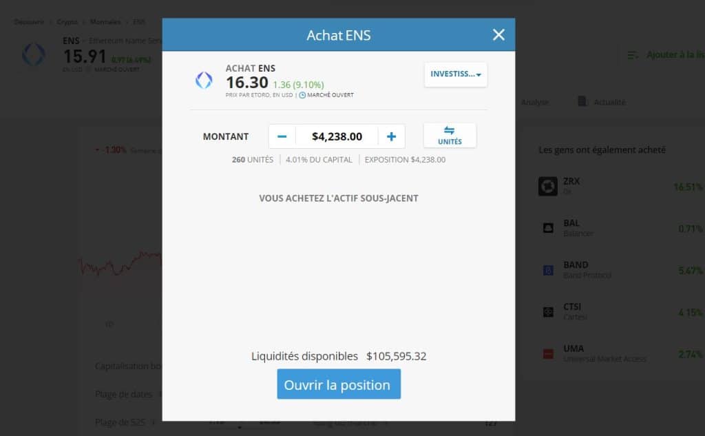 acheter ENS etoro
