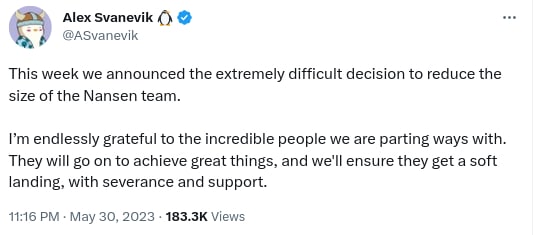 Aperçu du message sur le compte Twitter officiel d'Alex Svanevik (le PDG de la société)