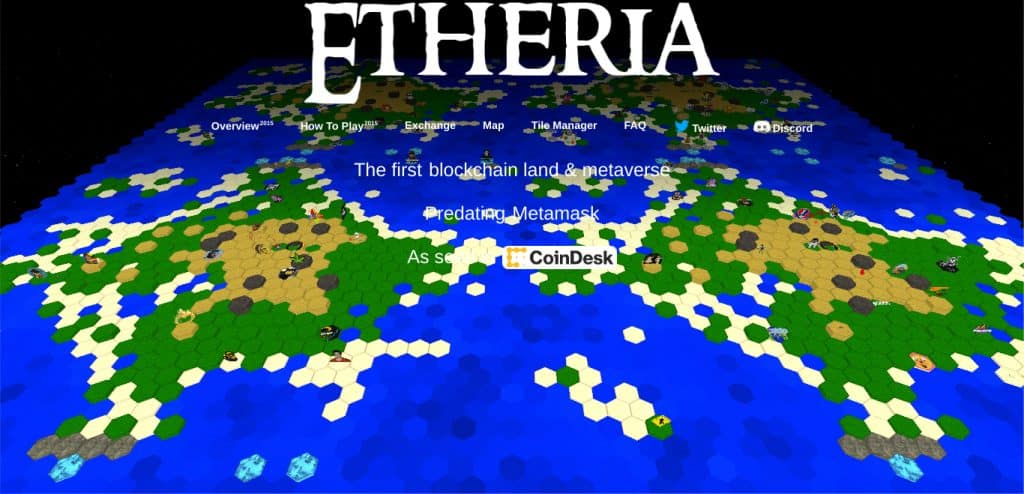 Aperçu de la page d’accueil du projet Etheria.world