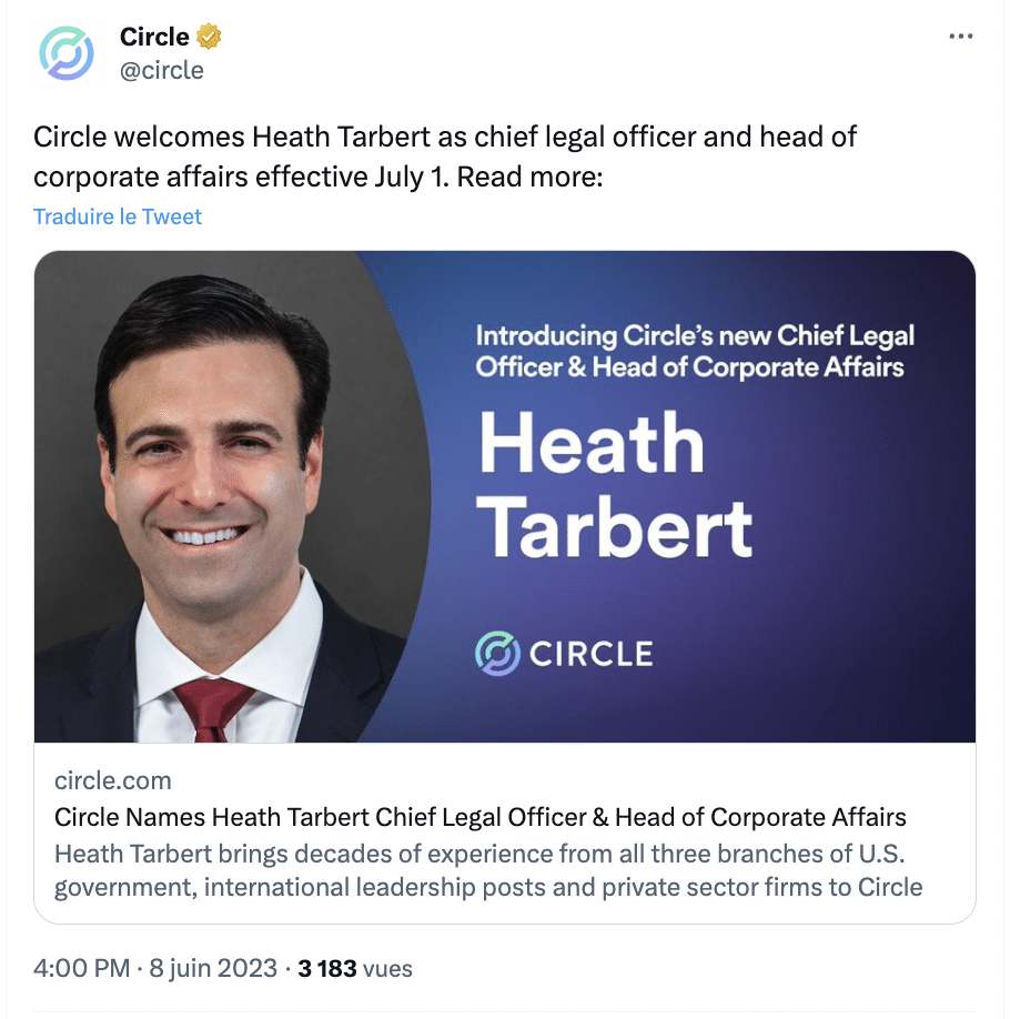Circle engage l'ancien président de la CFTC ! 