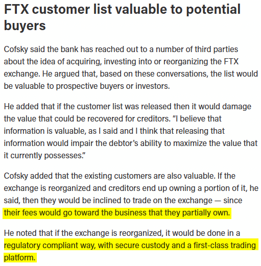 L’avocat de la plateforme FTX estime que la liste des clients intéresse des acheteurs potentiels - Source : Twitter