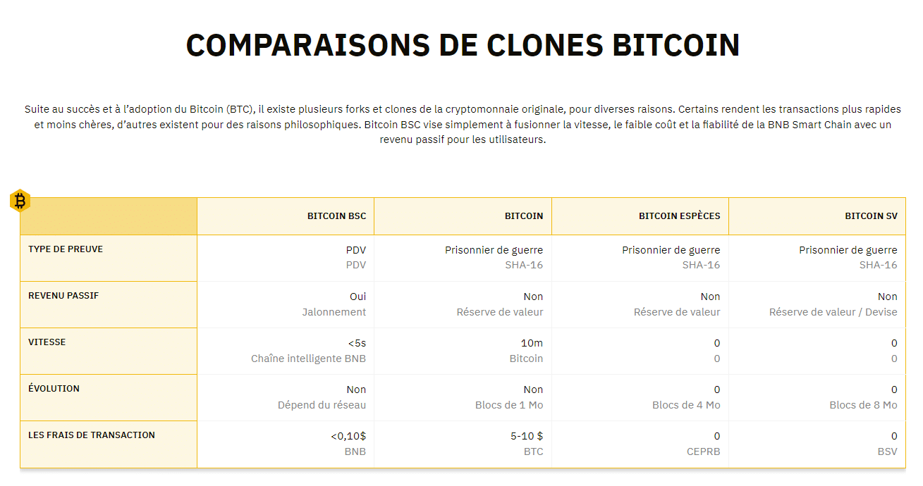 Bitcoin BSC comparison