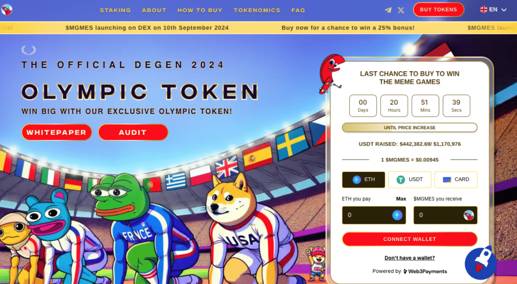 Dernière opportunité d’achat ! The Meme Games est prêt pour le Token Claim et le listing sur les DEX demain à 10 heures