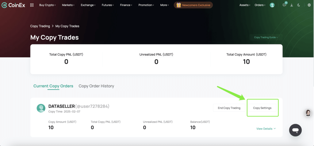 Copy trading sur CoinEx