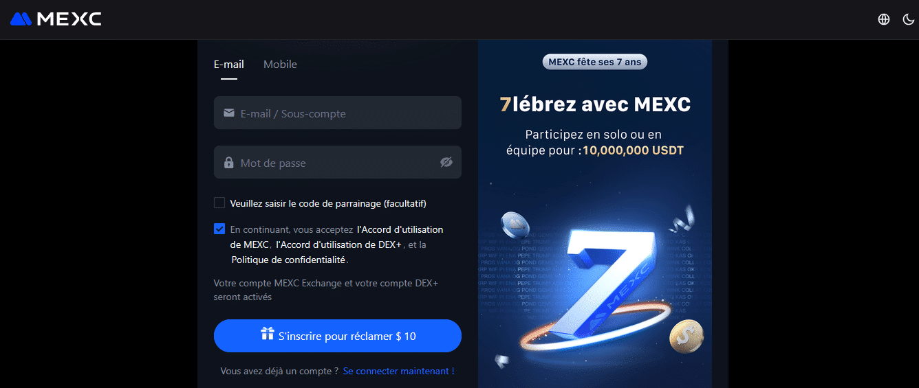 Inscription sur MEXC