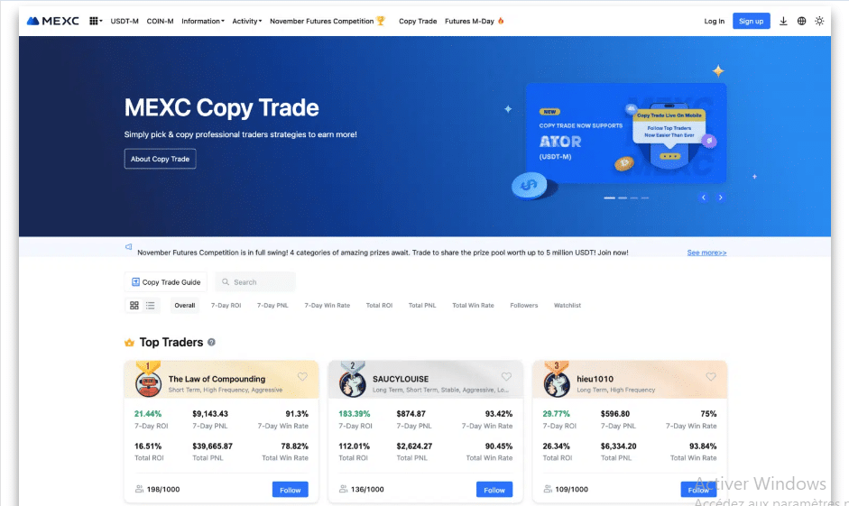 Copy trading sur MEXC
