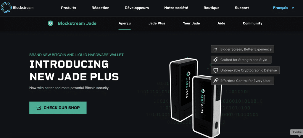 Page d'accueil Blockstream Jade