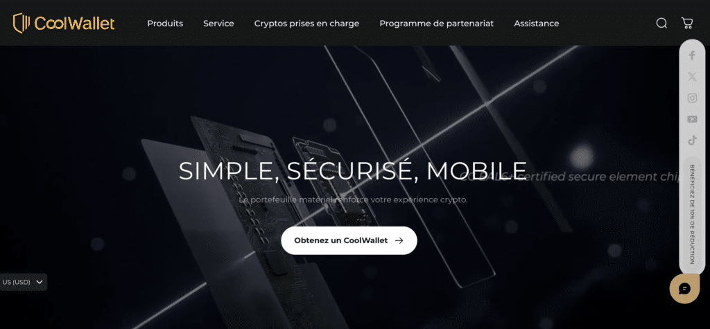 Page d'accueil Cool Wallet S