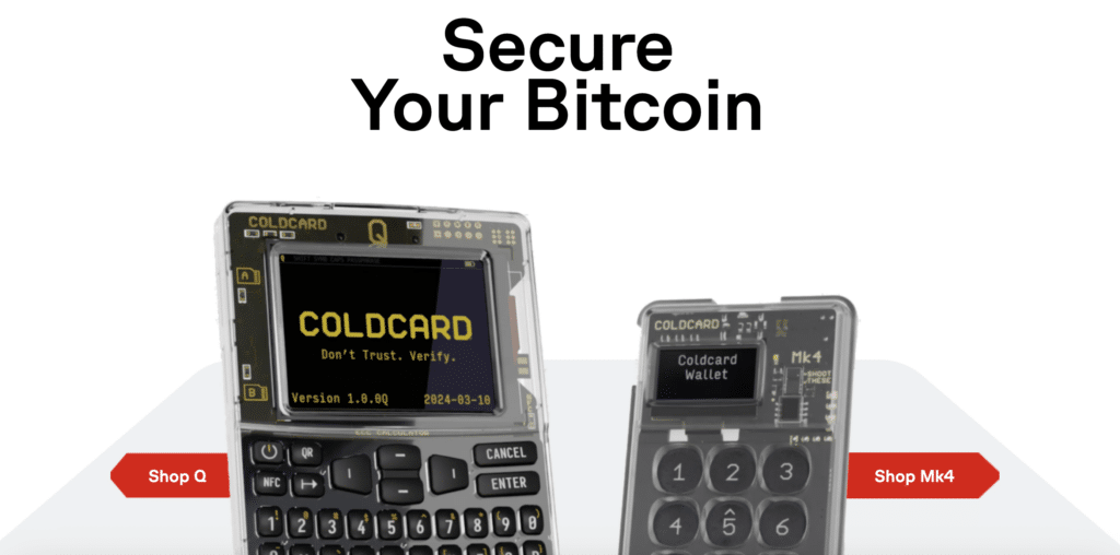 Page d'accueil Cold Card Wallet