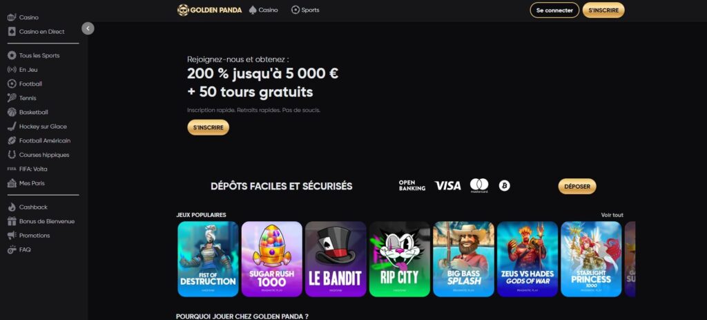 Screenshot van de Golden Panda Casino website homepage