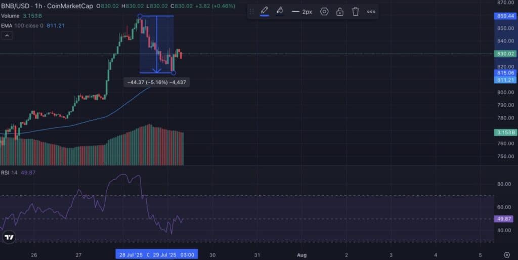 BNB graph RSI + EMA 100