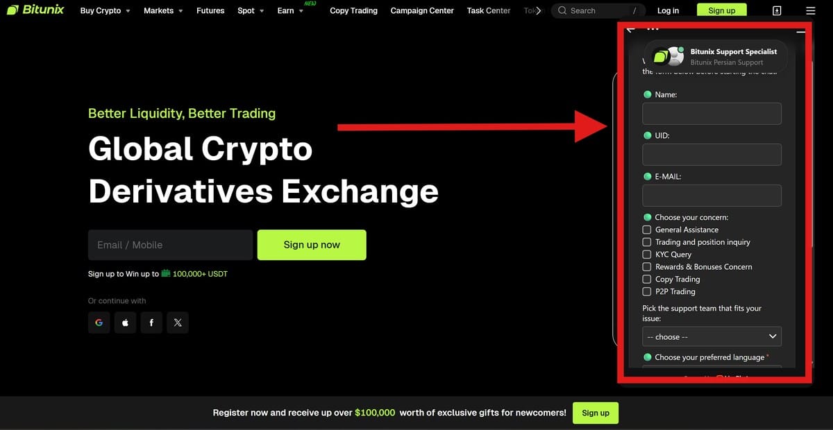 support client bitunix