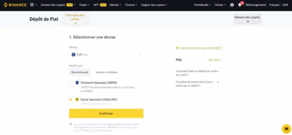 Faire un dépôt sur Binance