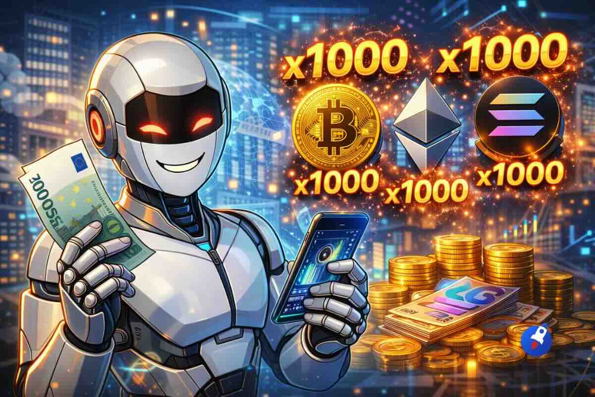 Grok IA achète 3 crypto avec 1000 euro, objectif x1000