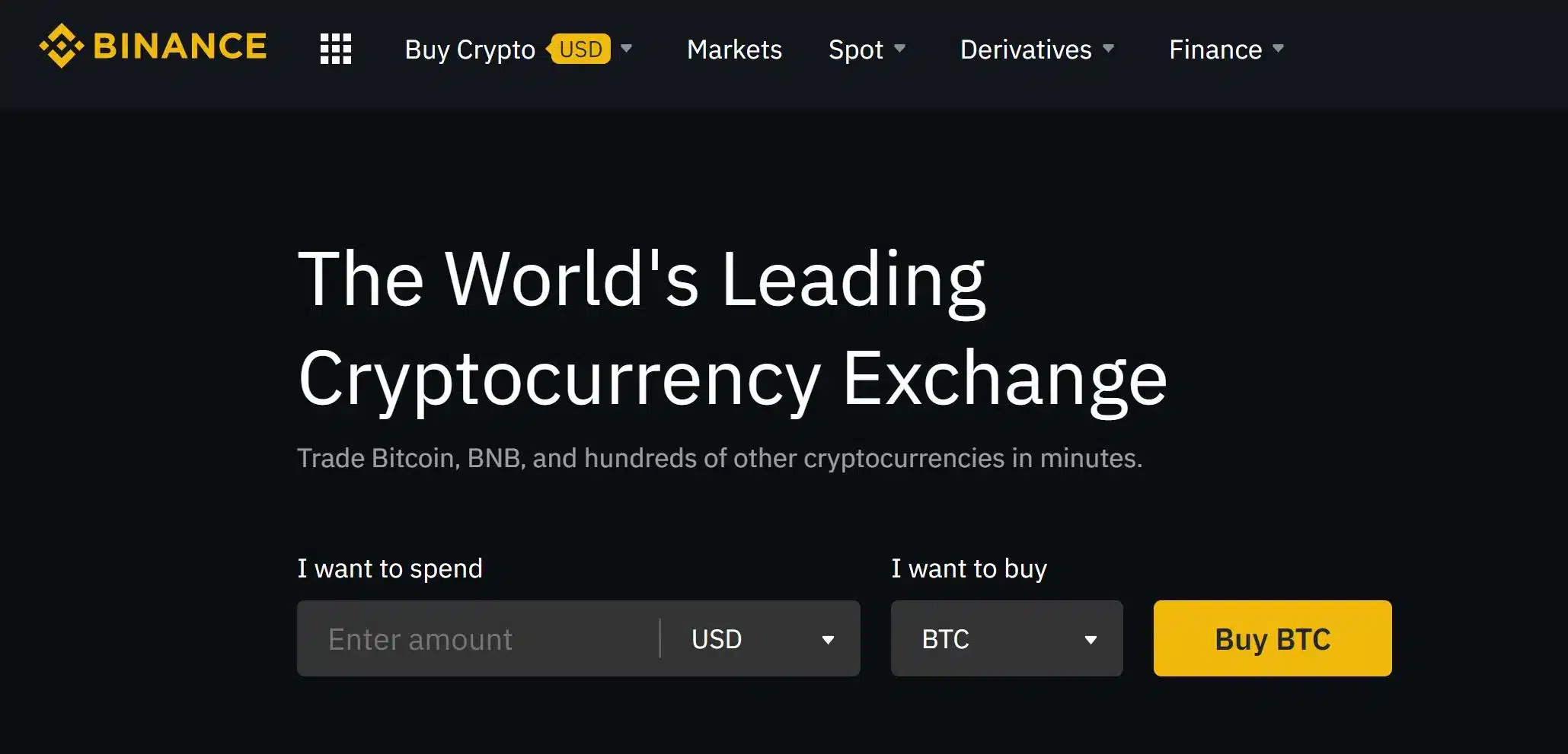Binance cryptocurrency exchange platform interface showcasing trading options.