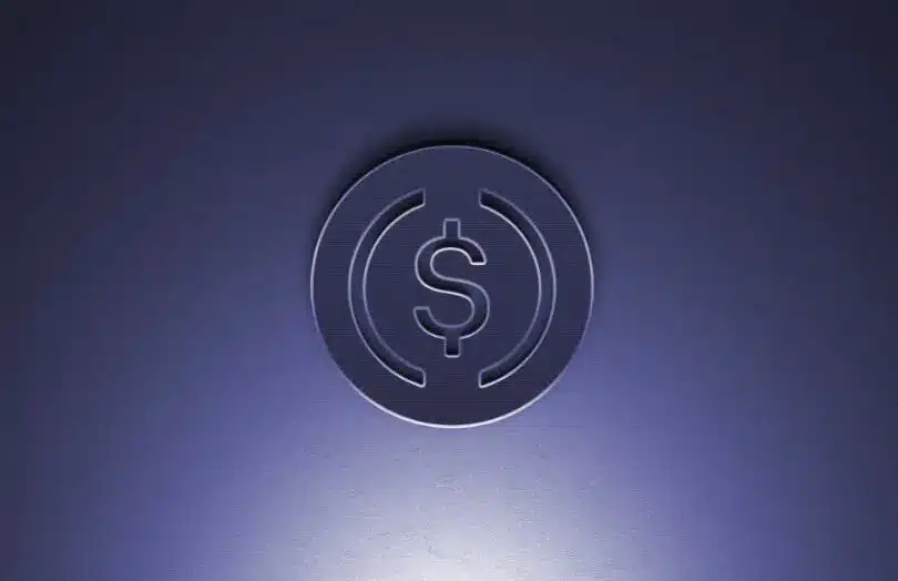 Circle USDC stablecoin logo against a dark purple background.