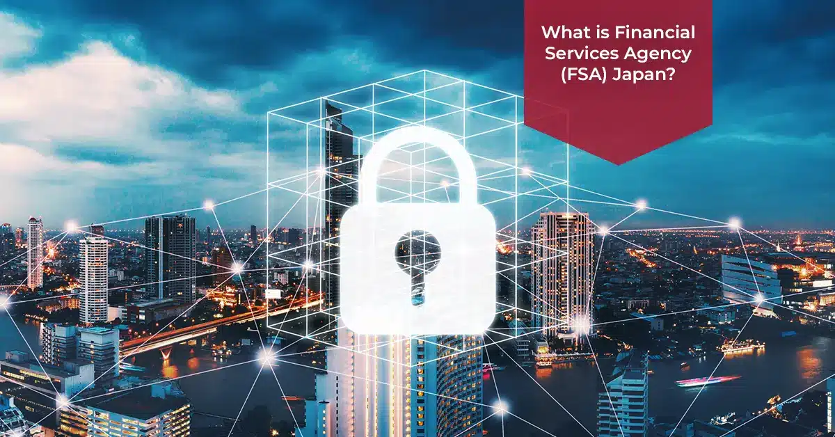City skyline at dusk with digital lock symbol overlay representing financial security.