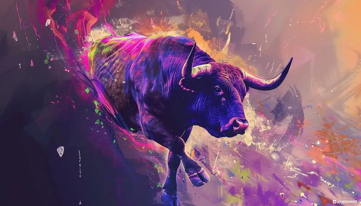 A colorful abstract art of a bull with vibrant hues and splashes of paint.