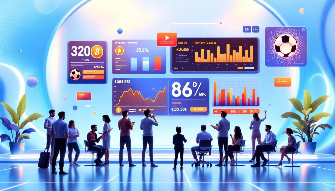 People analyzing data on digital screens in a modern workspace setting.