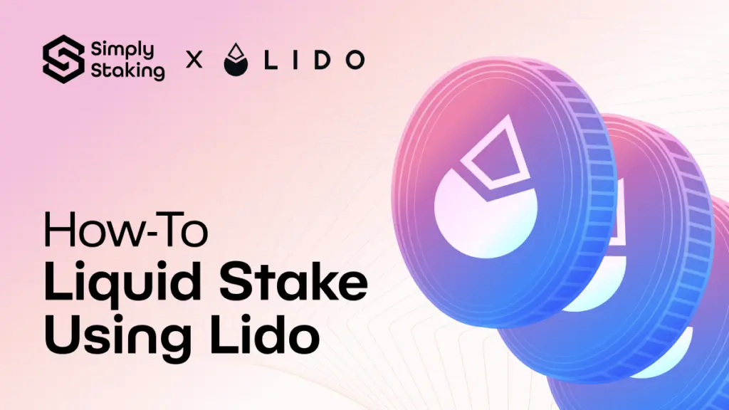 Graphic illustrating Lido liquid staking with coins and branding from Simply Staking and Lido.