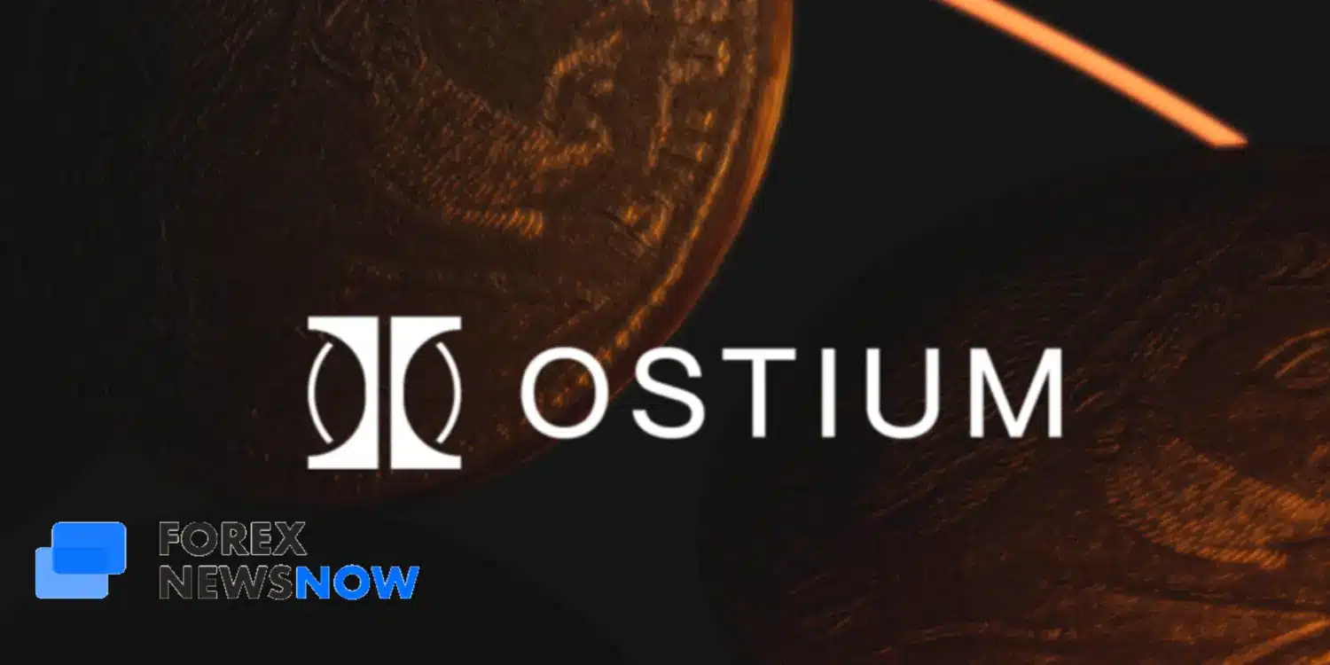 Ostium protocol logo overlaid on dark background with textured coins.