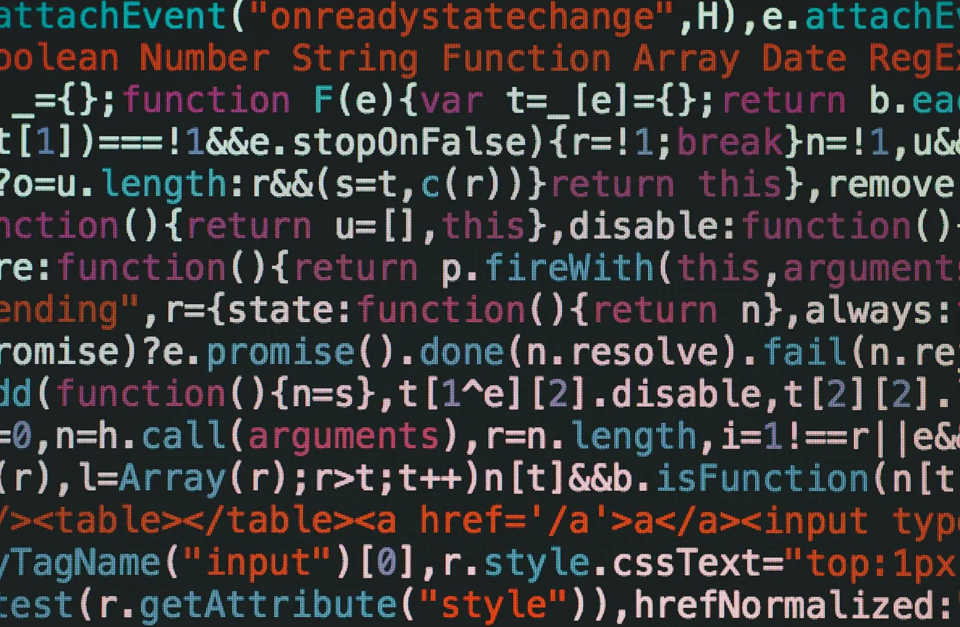 Colorful snippet of abstract C++ code on a dark background.
