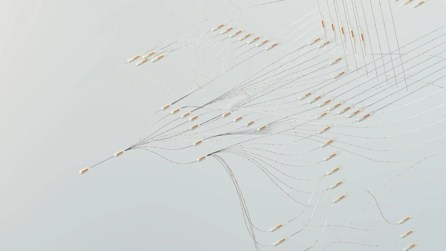 Abstract neural network abstraction with lines and nodes representing connections.