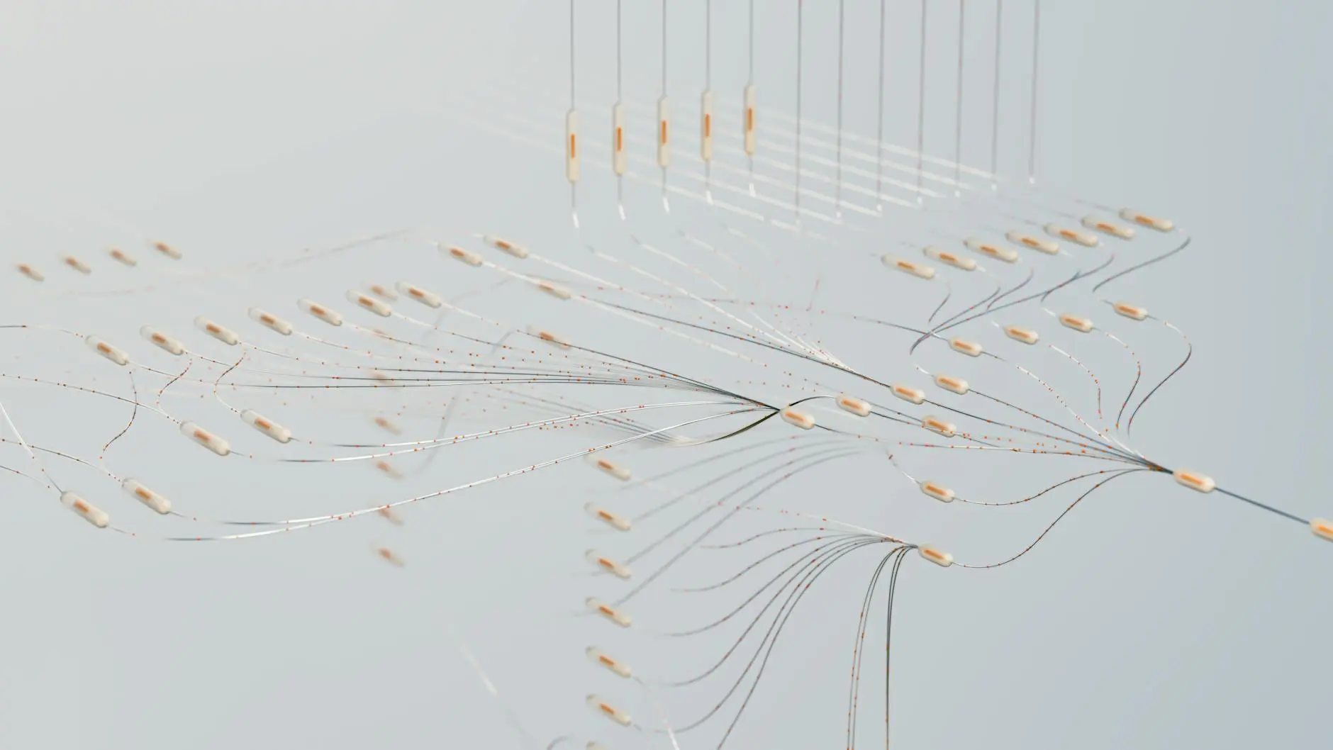 Abstract digital visualization representing data flow and algorithms.