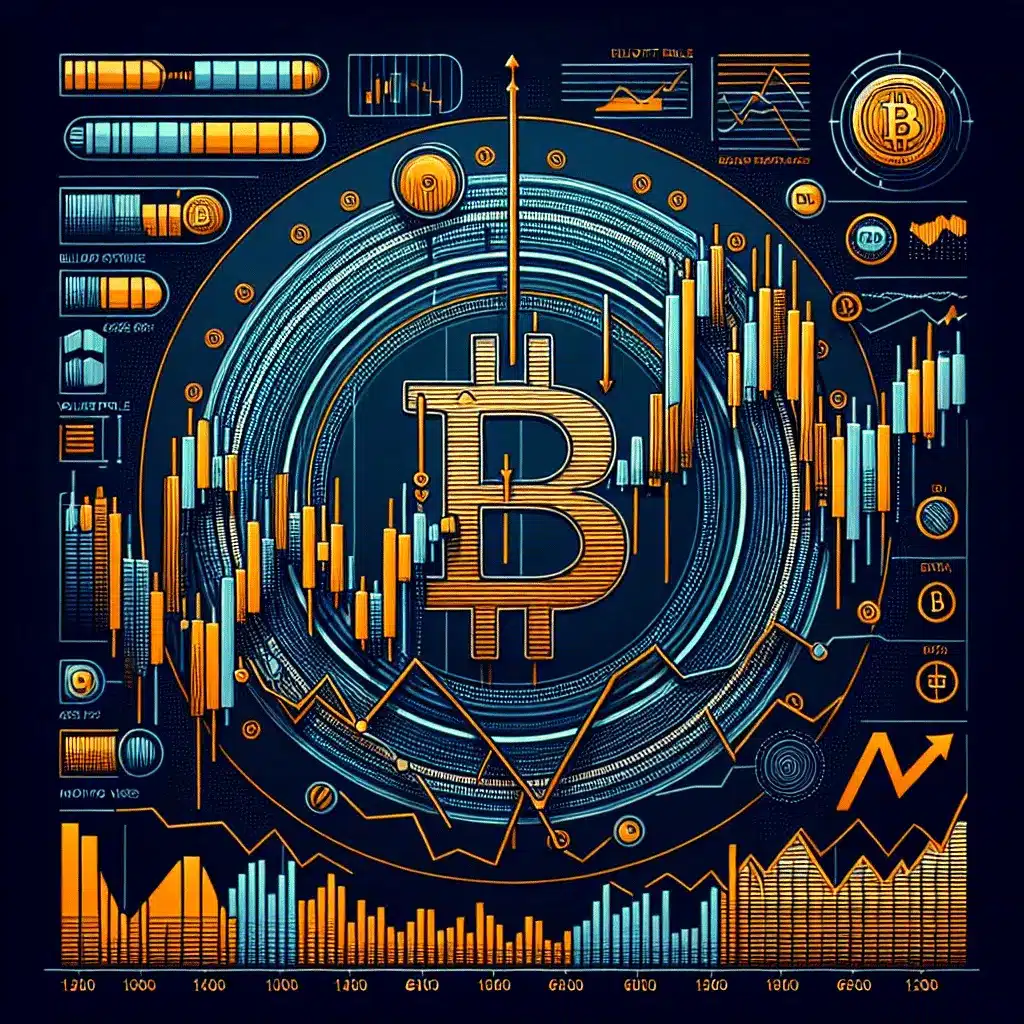 Bitcoin candlestick chart with various technical indicators and market data.