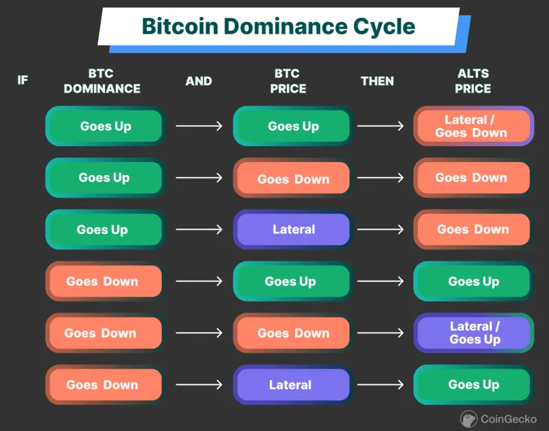 Diagram of the Bitcoin dominance cycle and its effects on altcoin prices.