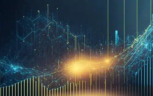 Abstract graph showing a rising trend in cryptocurrency market growth.