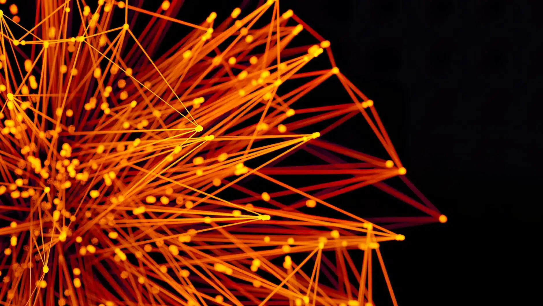 Interconnected glowing lines with nodes on a dark background, representing a decentralized network.