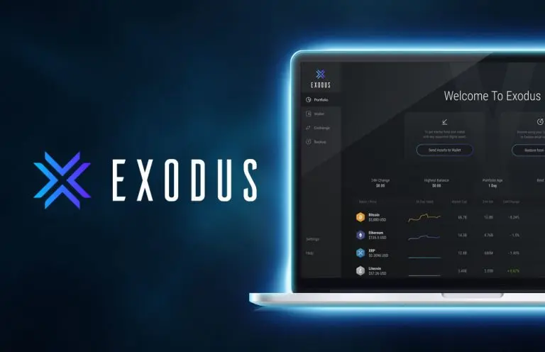 Exodus wallet interface displaying portfolio and balances for cryptocurrencies.