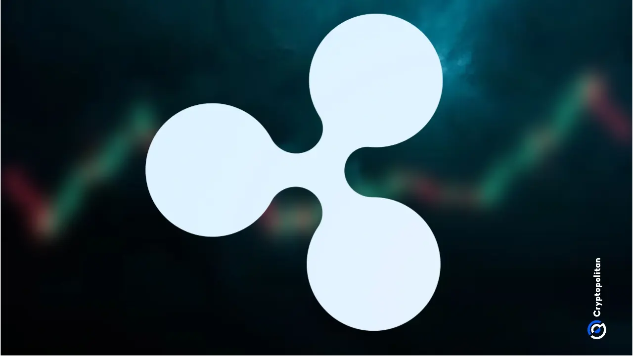 Grayscale XRP Trust logo overlaid on a dark background with market data visuals.