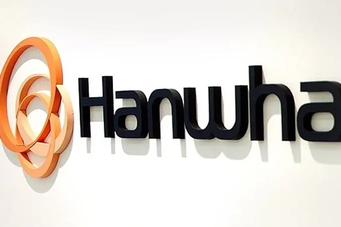 The Hanwha logo featuring stylized circles and the word 'Hanwha' in bold font.