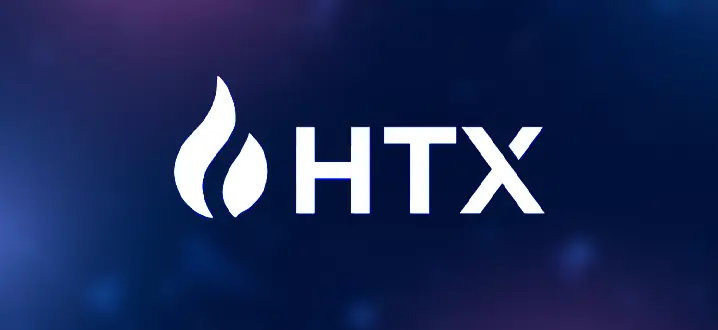 HTX cryptocurrency exchange logo on a gradient background.