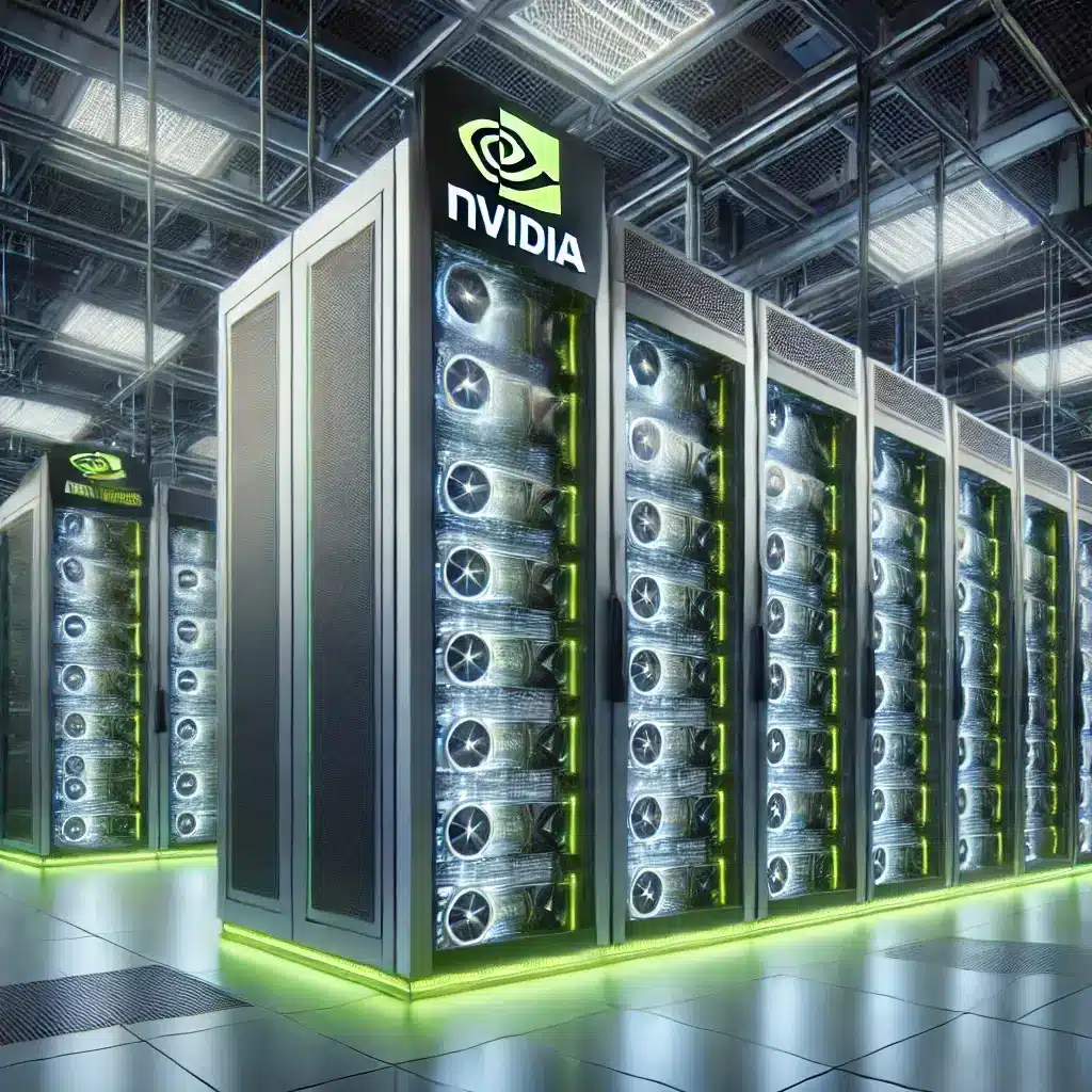 Nvidia GPU data center with servers featuring distinct graphics cards