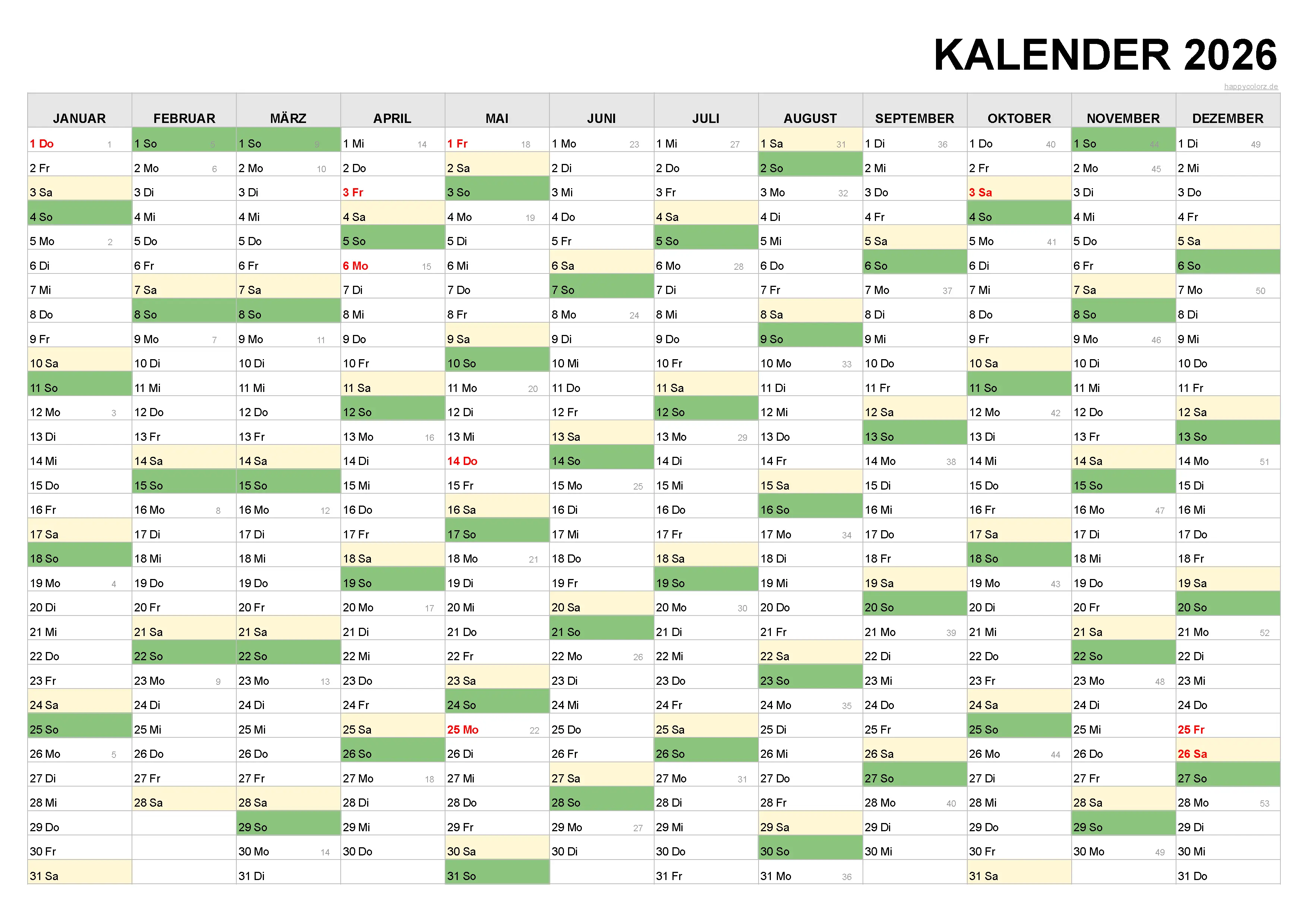 Detailed 2026 calendar displaying month dates, weekdays, and events in a grid format.