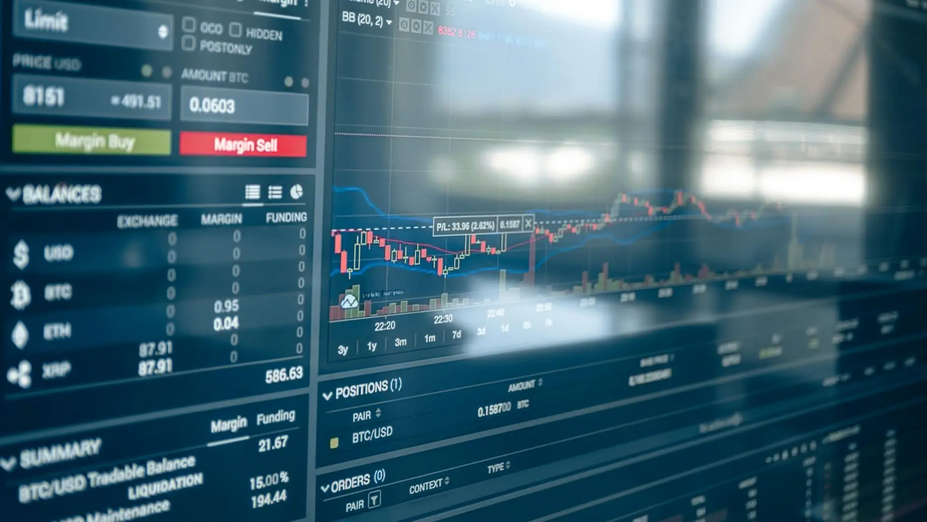 Professional crypto trading terminal showing market data and charts